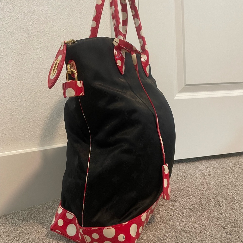 Louis Vuitton Black Tote with Red and White Polka Dot Trim - Picture 4 of 10